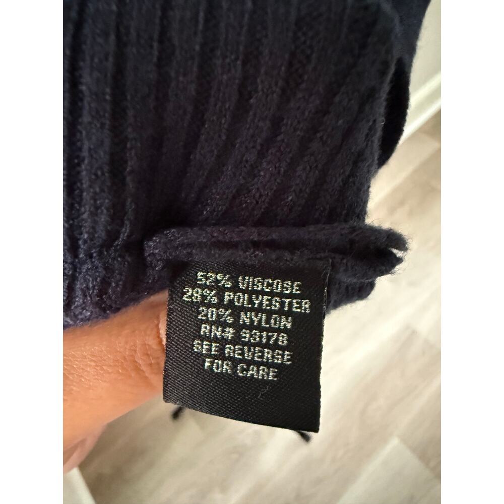 Navy Rib Knit V Neck Sweater Snap Button Sleeve Catherine Malandrino Small - Picture 3 of 6